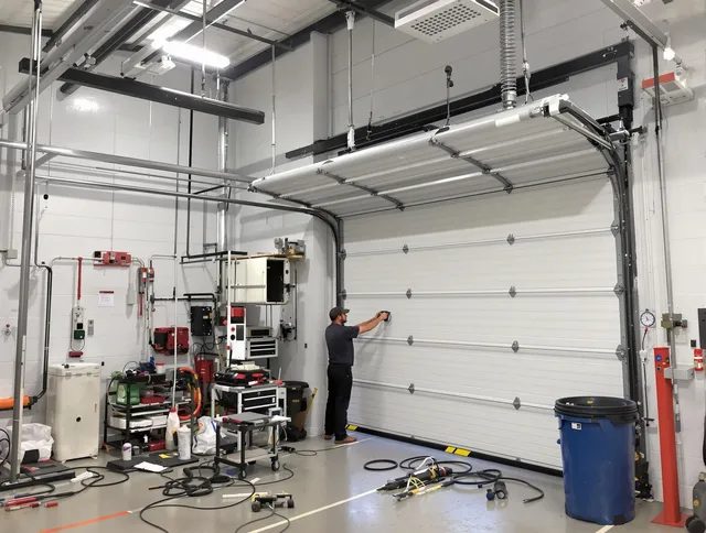 Coconut Creek Garage Door Repair certified technician performing commercial door repair at a Coconut Creek business facility
