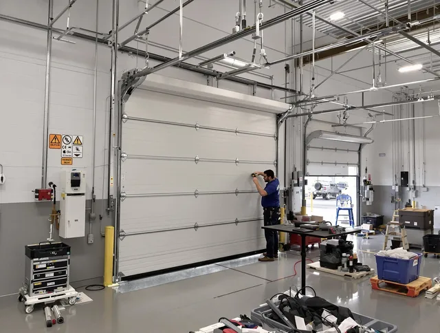 Commercial garage door repair being performed by Coconut Creek Garage Door Repair expert in Coconut Creek